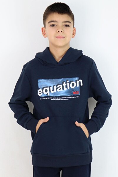 Breeze Синій чоловічий світшот - з принтом, кишенями-кенгуру, капюшоном, 8-14...