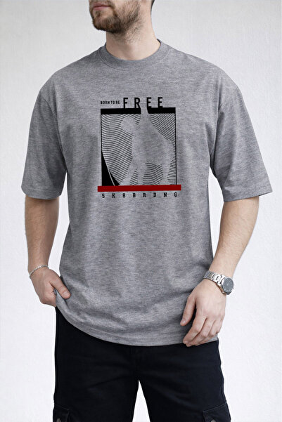 caddekombin Tricou gri pentru bărbați, cu decolteu rotund, cu imprimeu text B...