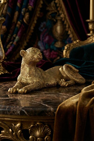 Rugad Biblo Dekoratif Heykel Leopar Biblosu Altın Renk Model 38