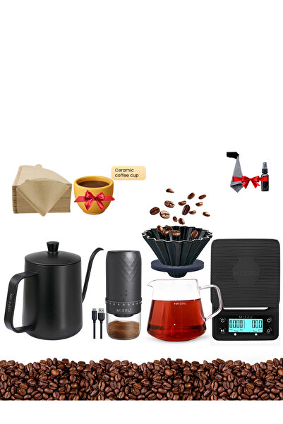 MIBRU مجموعة ماكينة القهوة V60، 9 قطع مع مطحنة كهربائية