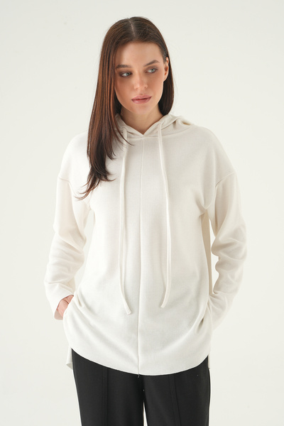 Rays 3087A Hooded Long Sleeve Tunic Ecru