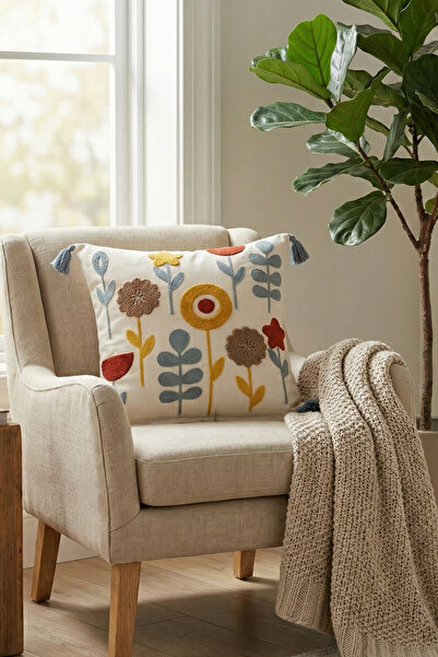 cottoncloth غطاء كرسي مطرز بنمط النجمة البوهيمية 42x42 سم