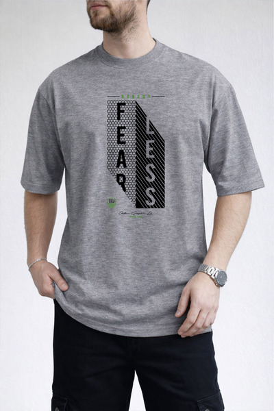 caddekombin Ανδρικό μπλουζάκι Fearless με στάμπα κυψελωτής υφής και λαιμόκοψη...