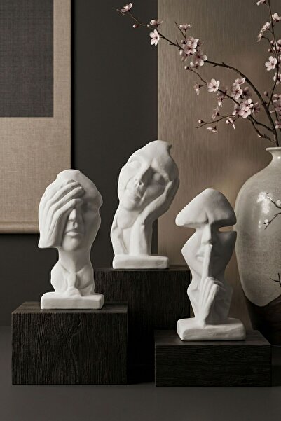 Evene Biblo Dekoratif Obje Heykel Üç Maymun Biblo Dekoratif Süs Eşyası Beyaz ...