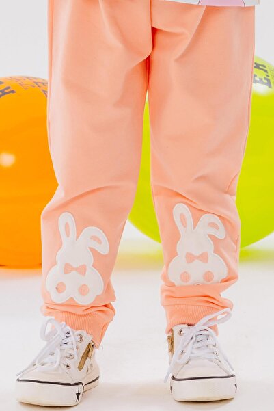 Breeze Girl's Sweatpants with Bunny Embroidery, Age 1-4, Salmon