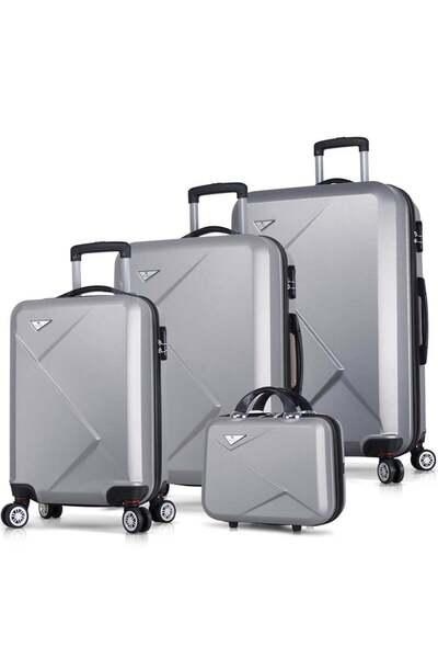 My Valice Diamond Abs Kabin Orta Büyük Ve Makyaj Boy Gri 4'lü Travel Valiz Seti