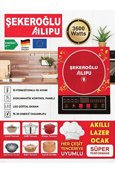 starefsane ŞEKEROĞLU Ailipu Bütün Tencereleri Kabul Eden Elektrikli Ocak 3600...