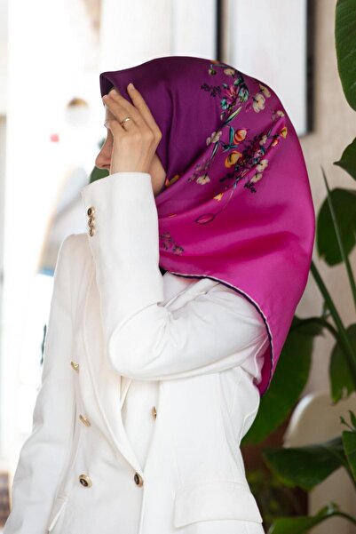 Vissona 100% keper Svila Sonsuz Ç Cvetni dezen šal u boji šljive 90x90 Metoda...