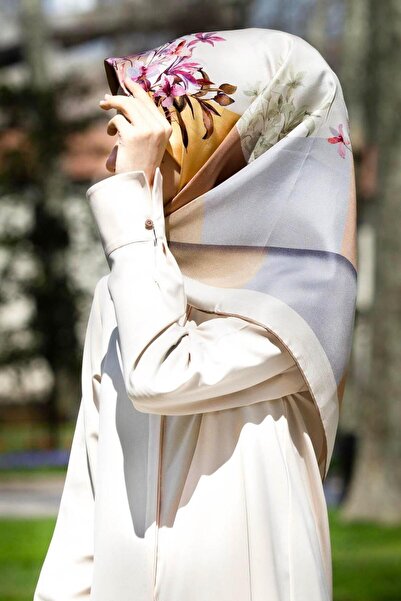 Vissona 57% حرير 43% فيسكوز حرير قطني منقوش وناعم مزين بالزهور بيج - رمادي ال...