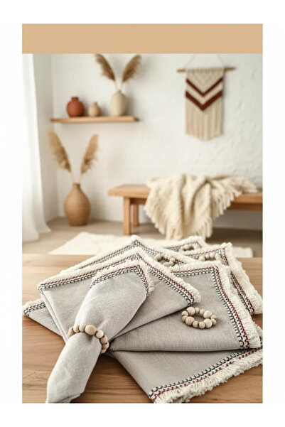 NDC HOME مجموعة من 6 شرابات من الكتان باللون البيج (مع مشبك خشبي) مناديل