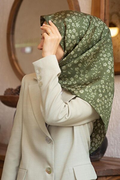 Vissona 100% حرير قطني مزين بالزهور الكاكي اللون 90x90 شكل زراعة الشال: خياطة...