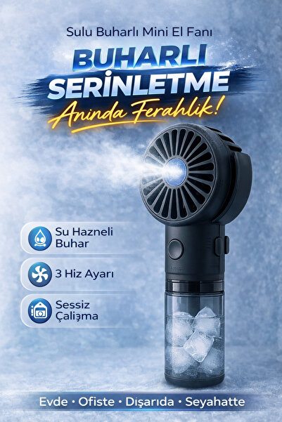 POLYGOLD El Tipi Sulu Buharlı Fan Şarjlı Vantilatör Mini Masaüstü El Fan Taşı...