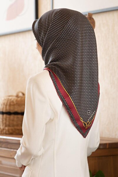 Vissona %100 Twill İpek Minik Motif Desenli Siyah - Bordo Renkli 90x90 Eşarp ...
