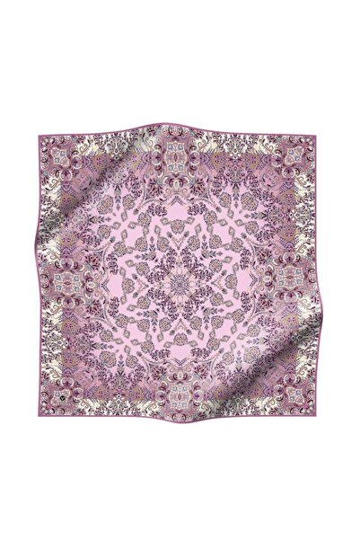 Vissona %100 Twill İpek Şal Desenli Pembe Renkli 90x90 Eşarp Dikim Şekli : El...