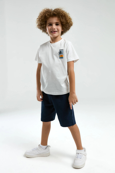 Arnetta Costum de pijama pentru băieți, alb, cu pantaloni scurți, 3308