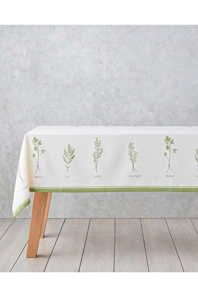 English Home مفرش طاولة قطني أخضر 150x200 سم أبيض - أخضر