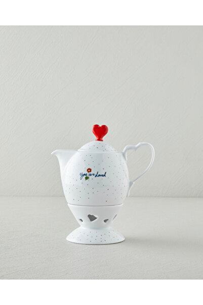 English Home Beloved Porselen Isıtıcılı Demlik Seti 850 ml Beyaz