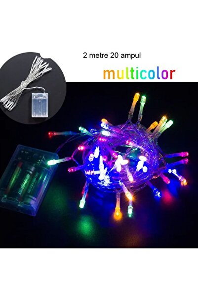 partidolu Şeffaf Kablolu 2 Metre 20 Ampullü Karışık Renk Pilli Led Işık yılba...