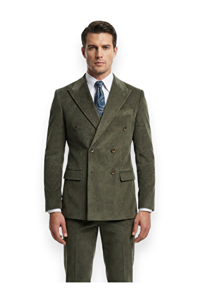 HERMOSE تراث |   بدلة سفاري من القطيفة الخضراء ذات الصدر المزدوج