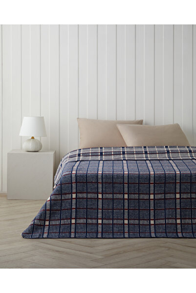 English Home Plaid Tale Pamuk Akrilik Çift Kişilik Battaniye 200x220 cm Lacivert