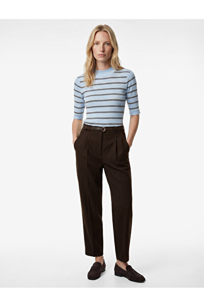 Koton High Waist Comfortable Fit Cigarette Pants with Pockets and Belt Detail