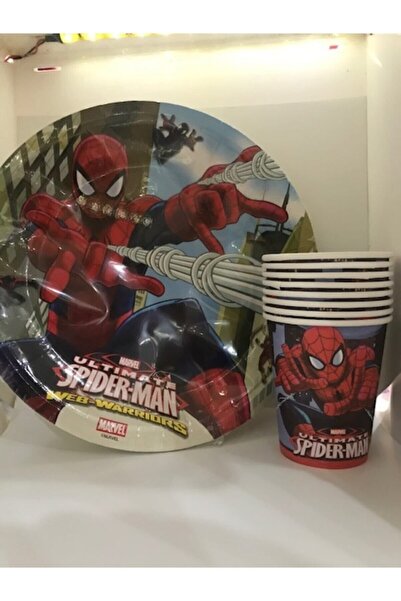 SPIDERMAN Örümcek Adam 8 Li Karton Tabak Bardak Set Doğum Günü Seti