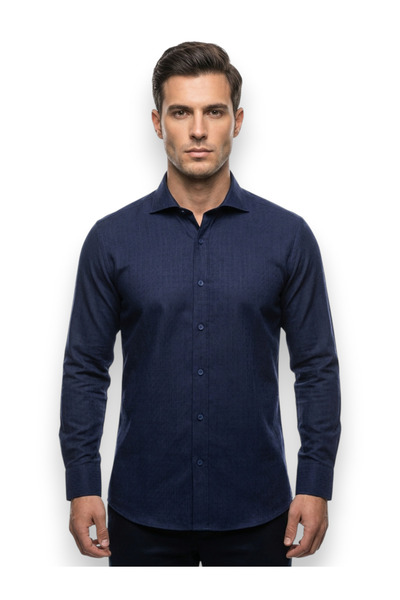 HERMOSE Navy Blue Textured Men's Shirt