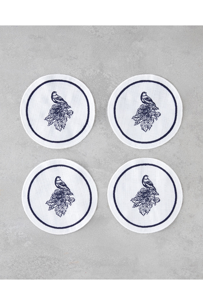 English Home Edenic 4'lü Bardak Altlığı 14 cm Beyaz - Lacivert