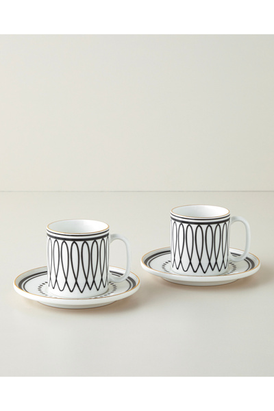 English Home White Angles Bone Porcelain 4 Piece 2 Person Tea Cup Set 180 ml ...