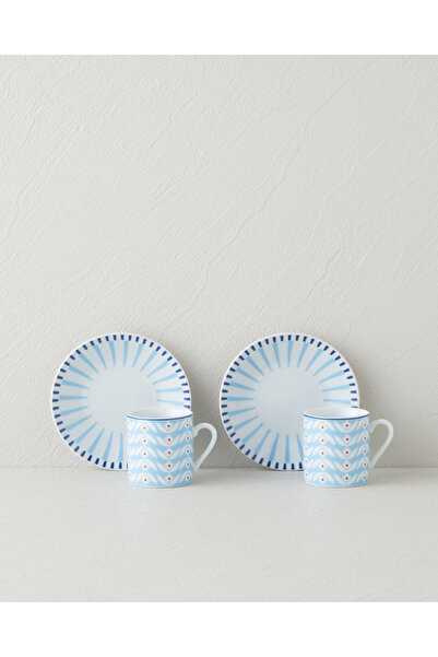 English Home Cleo Porcelain 4 Piece Coffee Cup Set for 2 People 80 ml Blue