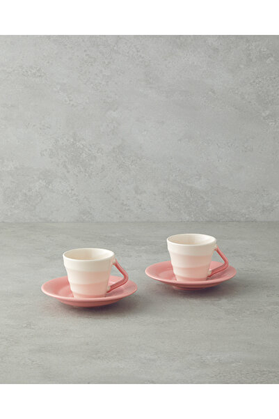 English Home Valora Ceramic 4 Piece Coffee Cup Set for 2 People 90 ml Pink