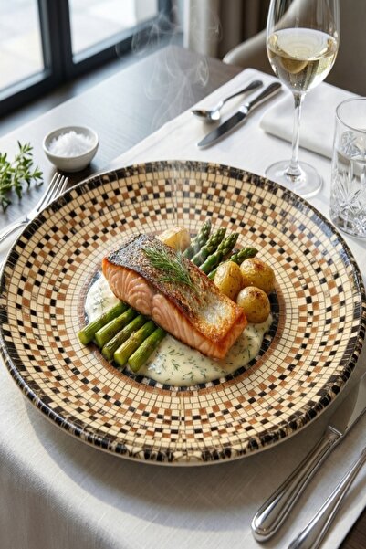 Bonna Mezopotamya Mozaik Siyah Gourmet Düz Tabak 25 cm-Servis Tabağı-Ana Yeme...