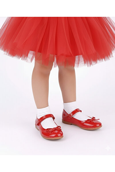 PATİK BEBE Kız Çocuk Kırmızı Rugan Fiyonklu Ortopedik Babet