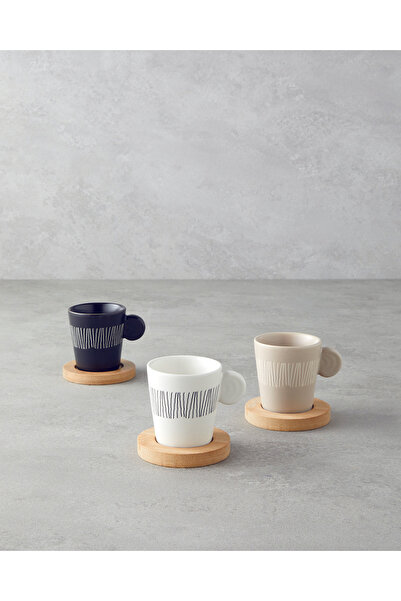 English Home Bona Stoneware 6 Parça 3 Kişilik Kahve Fincan Takımı 70 ml Siyah...