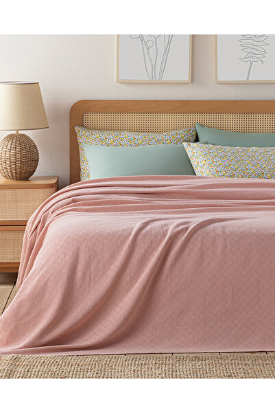 English Home Plain Pamuklu Çift Kişilik Pike Pembe