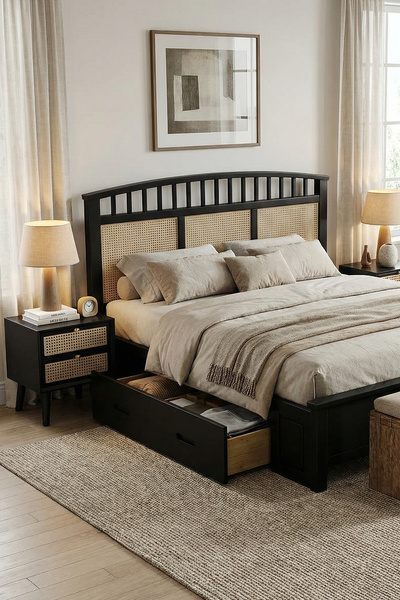 Latanwood Karo Hazeranlı Ahşap Karyola & Komodin