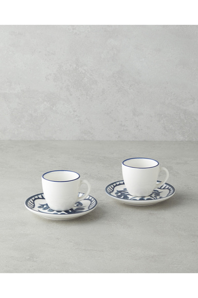 English Home طقم فناجين قهوة بوني بون بورسلين مكون من 4 قطع لشخصين 90 مل أزرق...