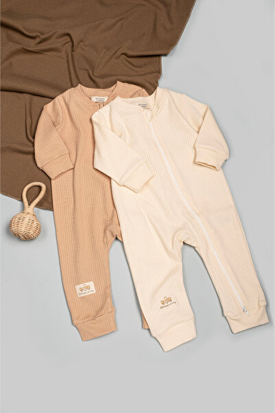 Vauva 2'li Tulum Kız Erkek Bebek Çocuk Mevsimlik Uzun Kollu Fermuarlı Uyku Tu...