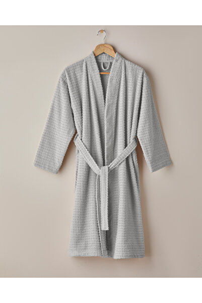 English Home Chequer Pamuk Bornoz L-XL Gri