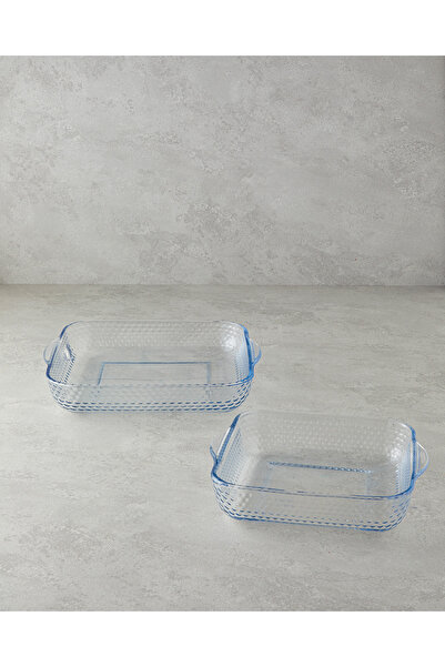 English Home Bake&Serve Cam 2’li Kare Fırın Kabı 27x30-21x23 cm Şeffaf