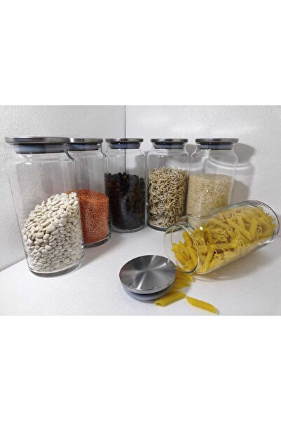 ÖZ HOME 6 عبوات تخزين/تنظيم معدنية مفرغة الهواء مع أغطية معدنية سعة 1400 مل