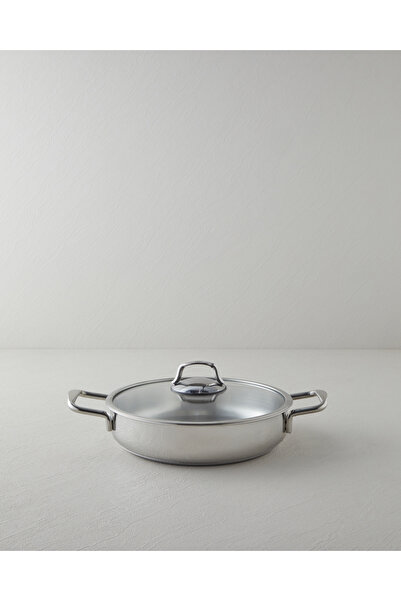English Home Glow Steel Shallow Pot 26X6 cm Silver