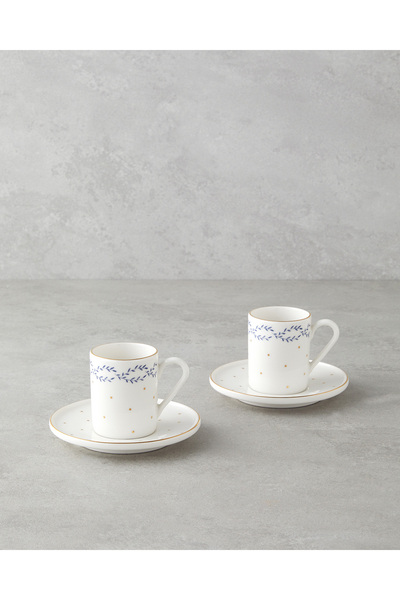 English Home طقم فناجين قهوة بلوسيا بورسلين 4 قطع لشخصين 90 مل أزرق ذهبي