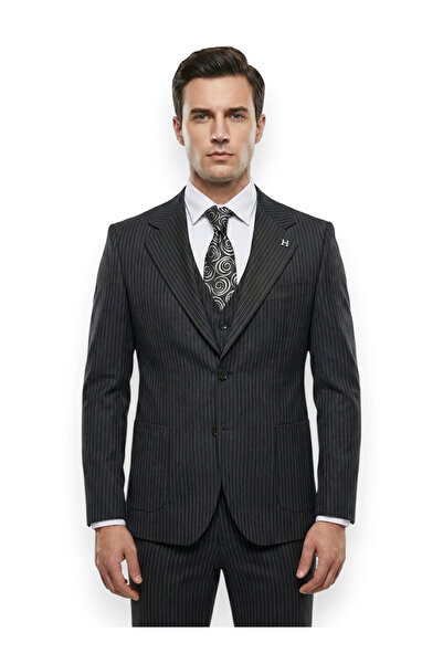 HERMOSE ملابس رسمية |   بدلة أونيكس سوداء مع جيوب وسترة مخططة