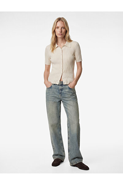 Koton Pulover cu nasturi, cu mânecă scurtă, cu gât polo, slim fit