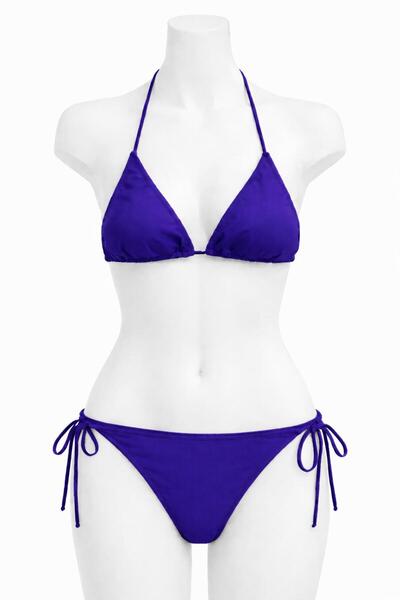 VAJESTO Women's Blue Lycra Side Tie Halter Neck Stylish Drawstring Triangle B...