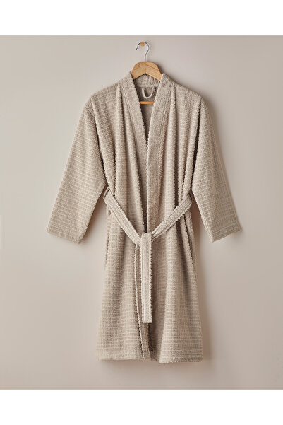 English Home Chequer Pamuk Bornoz S-M Bej