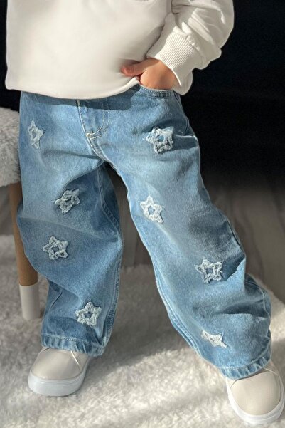 Breeze Kız Çocuk Jean Pantolon Yıldız Nakışlı Beli Lastikli Düğmeli 1.5-5 Yaş...