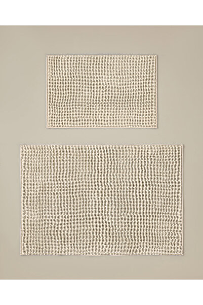 English Home Macaroni Kaydırmaz Taban Banyo Paspası Seti 60x90 + 40x60 cm Bej