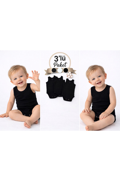 PİNUPTEX 3'lü %100 Pamuk Kolsuz Bebek Çıtçıtlı Body / Zıbın